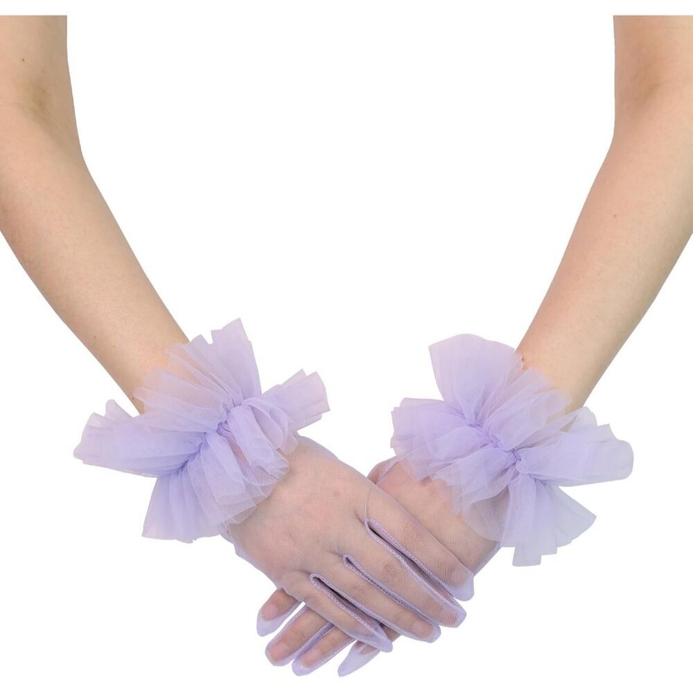 Women's Evening Lavender Ruffles Tulle Mesh Short Gloves Party Tea Wedding Prom